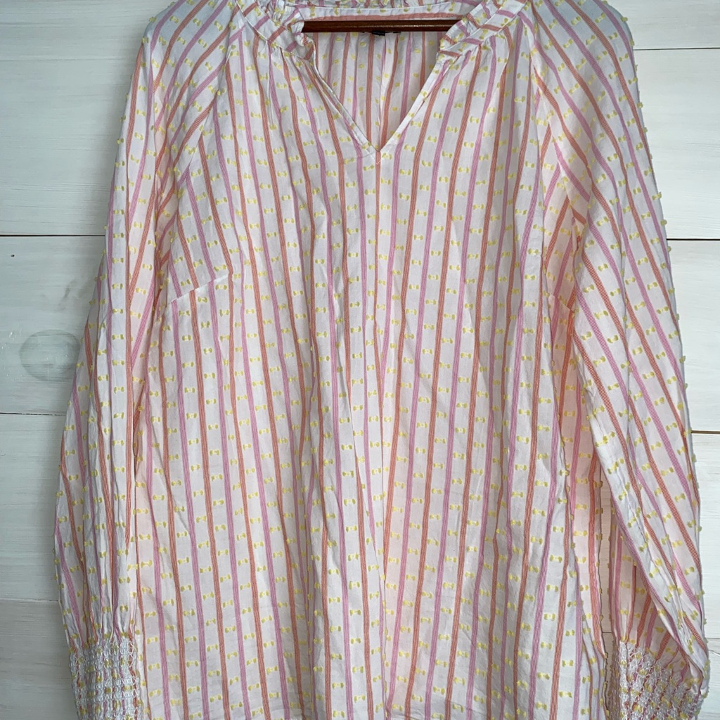 Talbots Pink & Orange Striped Clip-Dot Blouse - Size Medium